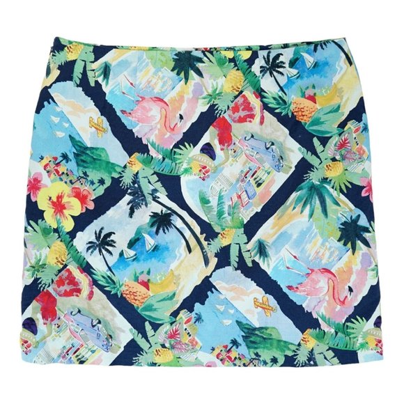 Talbots Tropical Watercolor Mini‎ Skirt 16P Petites Women’s Hawaii Flamingo - Picture 2 of 5